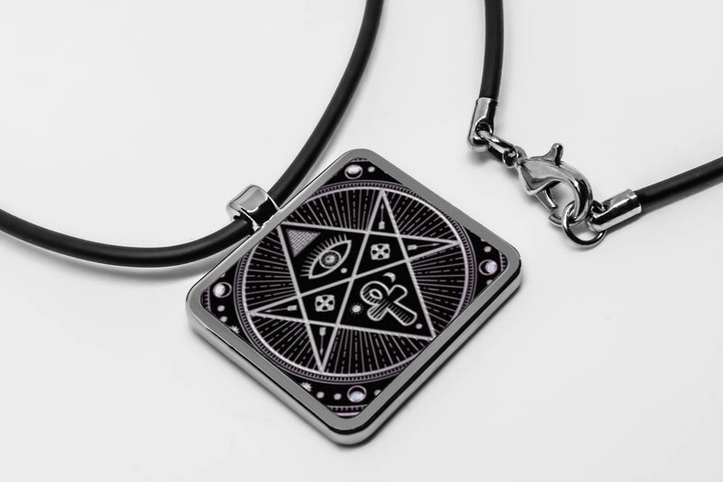 Magic Spell Circle Pendant necklace Square charms Golden Mystical Alchemy Witchcraft Circular Emblem Occult Geometry Sign Stainless Pendant
