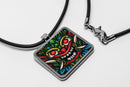 Balinese Barong Mask Square pendant necklace