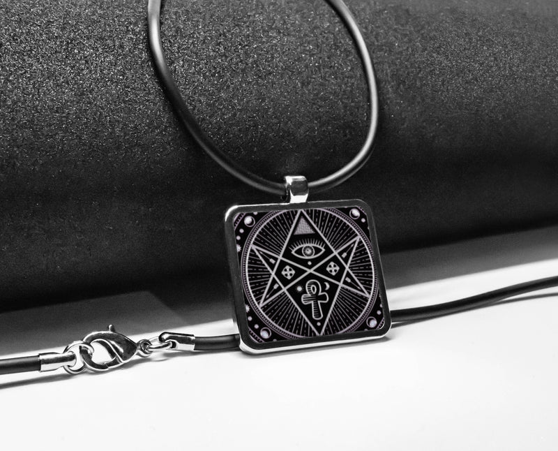 Magic Spell Circle Pendant necklace Square charms Golden Mystical Alchemy Witchcraft Circular Emblem Occult Geometry Sign Stainless Pendant
