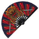 Samurai Mask Oni Mask Hand Fan UV Glow Foldable Bamboo Fan Japanese Samurai Demon Hannya Mask Tattoo Tiger Dragon Artwork Illustration Handheld Cultural Chinese Souvenirs Fans