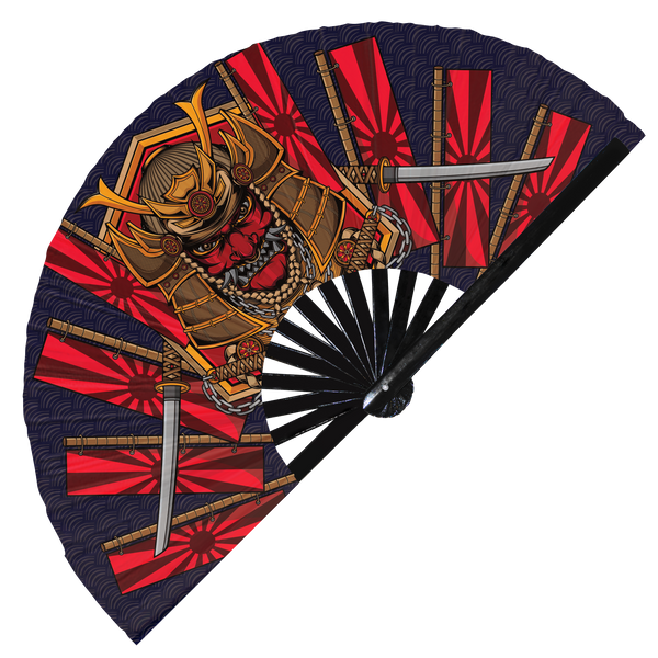 Samurai Mask Oni Mask Hand Fan UV Glow Foldable Bamboo Fan Japanese Samurai Demon Hannya Mask Tattoo Tiger Dragon Artwork Illustration Handheld Cultural Chinese Souvenirs Fans