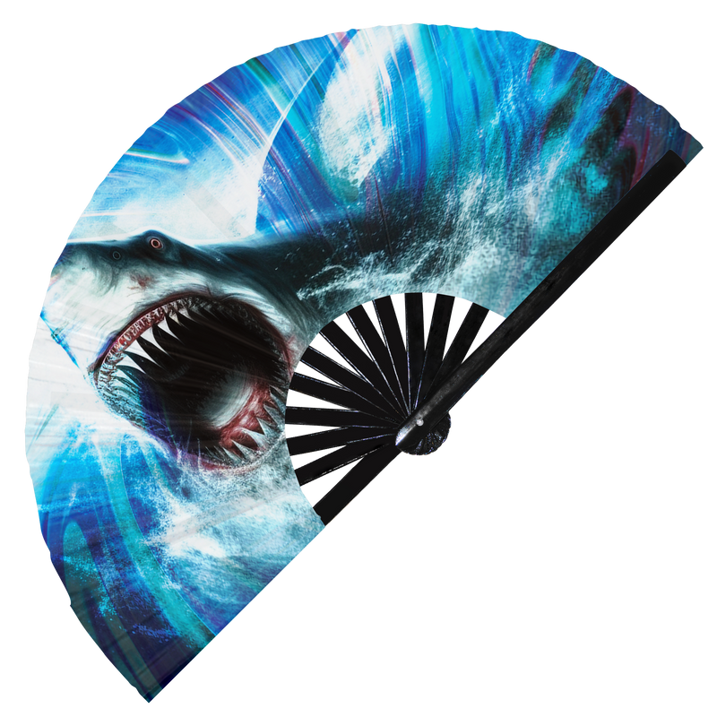 Shark Psychedelic | Hand Fan foldable bamboo gifts Festival accessories Rave handheld event Clack fans