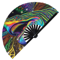 Shark psychedelic hand fan foldable bamboo circuit rave hand fans Rainbow Acid great white shark party gear gifts music festival rave accessories