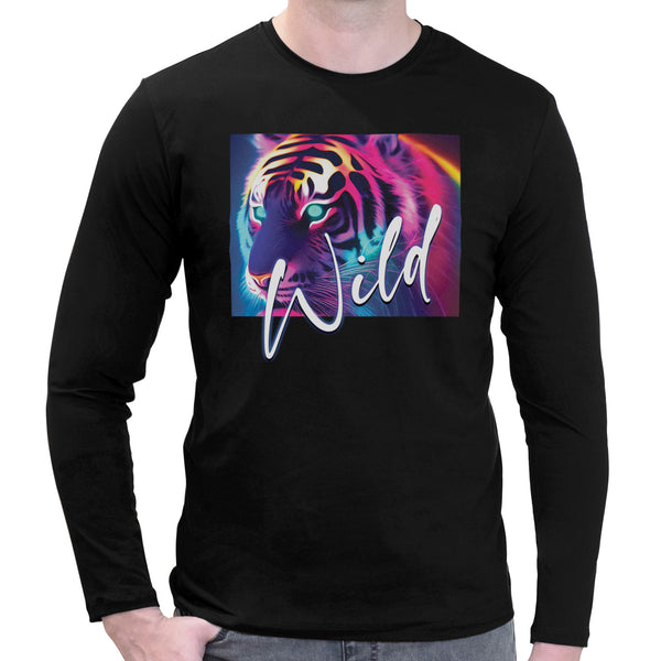 Tiger Neon Psychedelic | Super Soft T-shirt | Cotton Crew Neck Long sleeve T Shirt Men's