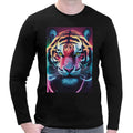 Neon Rave Tiger | Super Soft T-shirt | Cotton Crew Neck Long sleeve T Shirt Men's