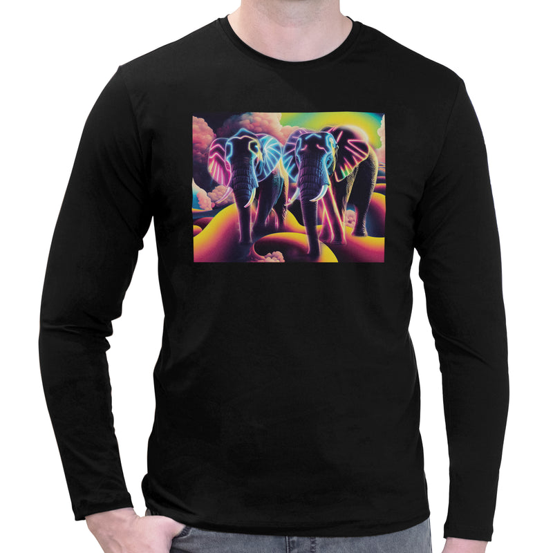 Elephant Neon | Super Soft T-shirt | Cotton Crew Neck Long sleeve T Shirt Men's