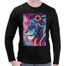 Neon Rave Lion | Super Soft T-shirt | Cotton Crew Neck Long sleeve T Shirt Men's