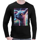 Neon Space Llama | Super Soft T-shirt | Cotton Crew Neck Long sleeve T Shirt Men's