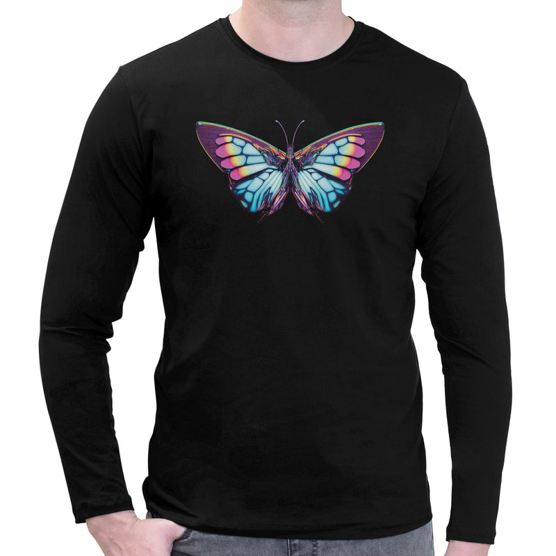 Neon Butterfly | Super Soft T-shirt | Cotton Crew Neck Long sleeve T Shirt Men's
