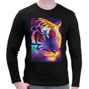 Tiger Neon Psychedelic | Super Soft T-shirt | Cotton Crew Neck Long sleeve T Shirt Men's