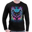 Neon Rave Owl | Super Soft T-shirt | Cotton Crew Neck Long sleeve T Shirt Men's