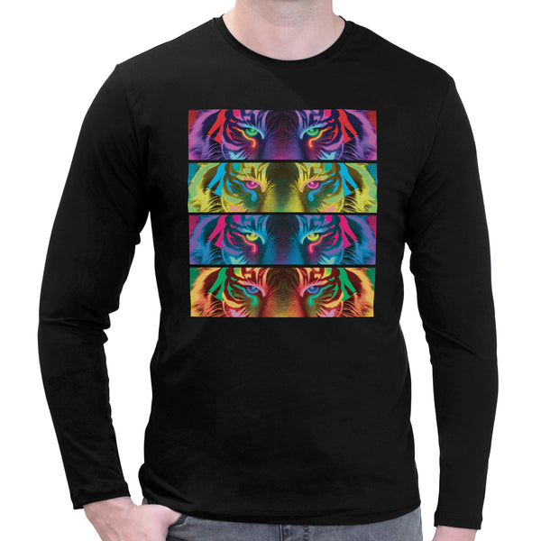 Tiger Neon Psychedelic | Super Soft T-shirt | Cotton Crew Neck Long sleeve T Shirt Men's