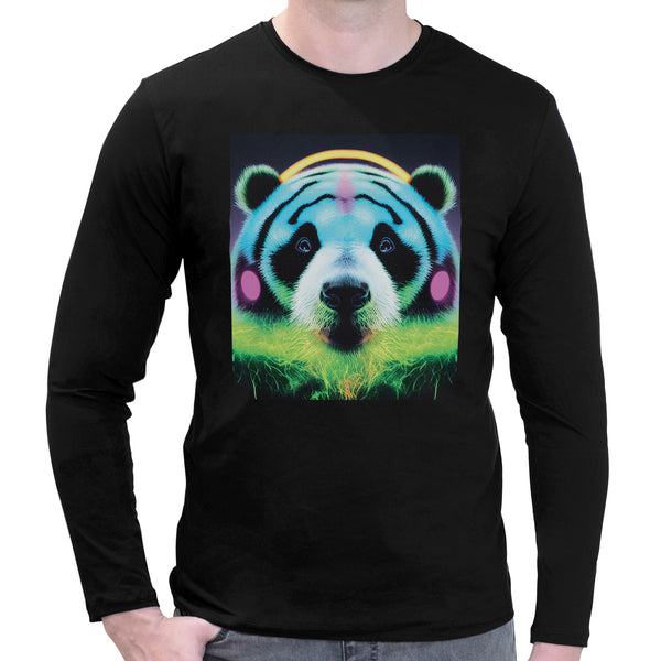 Neon Cute Panda | Super Soft T-shirt | Cotton Crew Neck Long sleeve T Shirt Men's