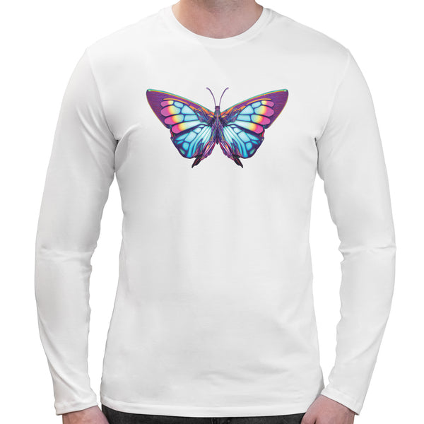 Neon Butterfly | Super Soft T-shirt | Cotton Crew Neck Long sleeve T Shirt Men's