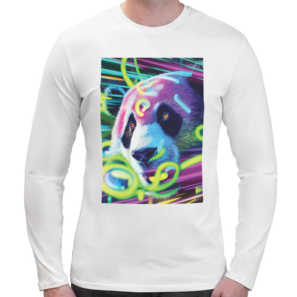Neon Rave Panda | Super Soft T-shirt | Cotton Crew Neck Long sleeve T Shirt Men's
