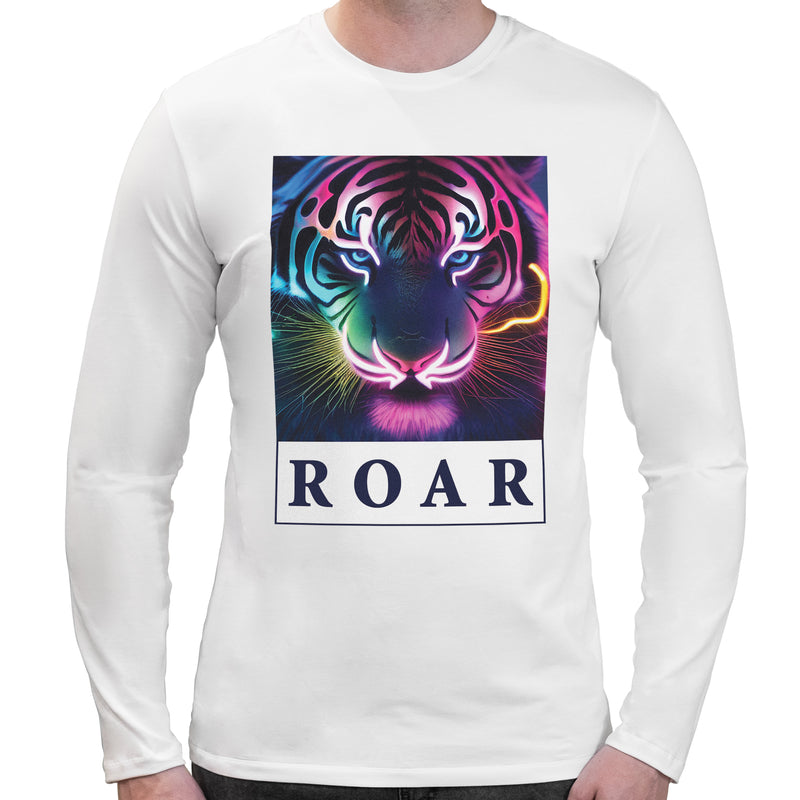 Roar Neon Tiger | Super Soft T-shirt | Cotton Crew Neck Long sleeve T Shirt Men's