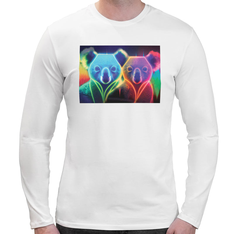 Neon Rainbow Koala | Super Soft T-shirt | Cotton Crew Neck Long sleeve T Shirt Men's