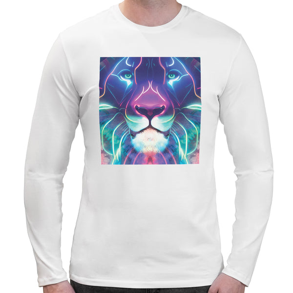 Neon Lion | Super Soft T-shirt | Cotton Crew Neck Long sleeve T Shirt Men's
