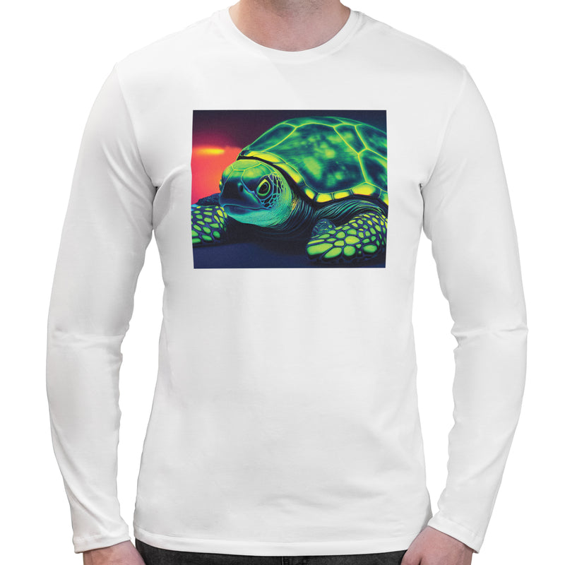 Neon Turtle | Super Soft T-shirt | Cotton Crew Neck Long sleeve T Shirt Men's
