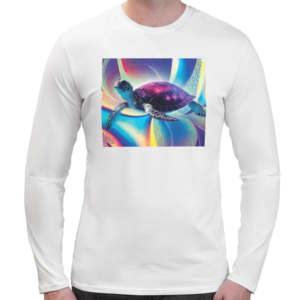 Trippy Neon Turtle | Super Soft T-shirt | Cotton Crew Neck Long sleeve T Shirt Men's