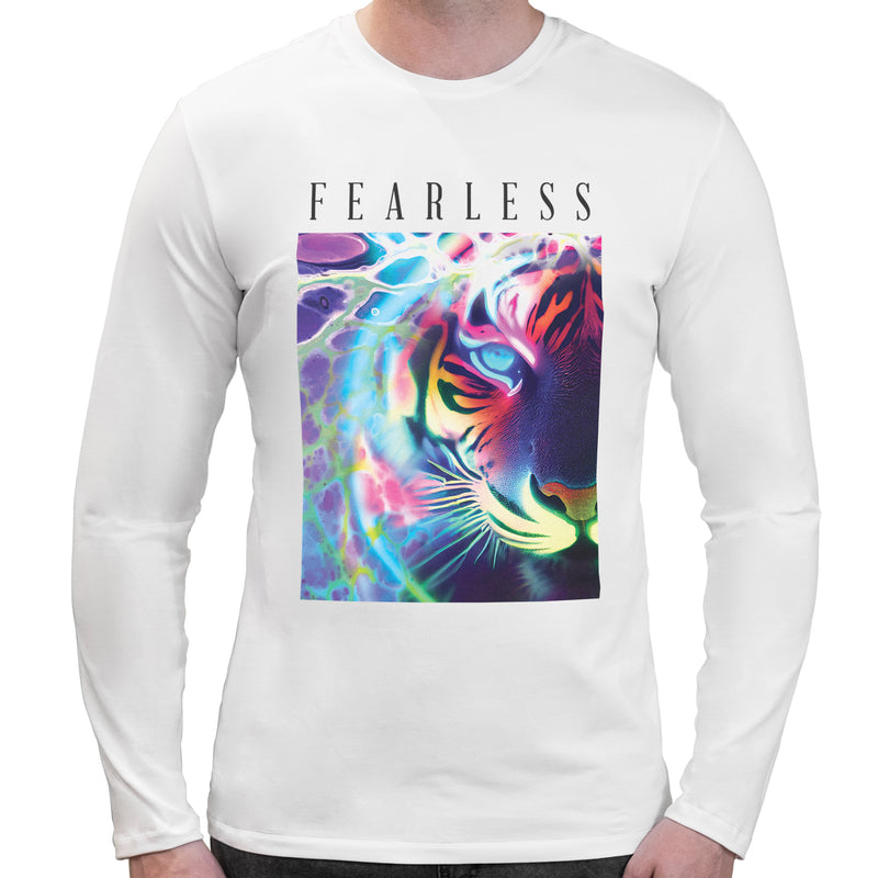 Fearless Neon Tiger | Super Soft T-shirt | Cotton Crew Neck Long sleeve T Shirt Men's