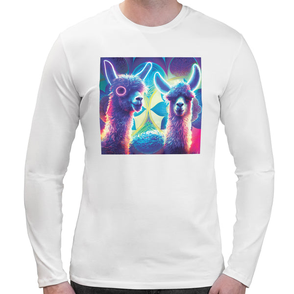 Neon Llama | Super Soft T-shirt | Cotton Crew Neck Long sleeve T Shirt Men's