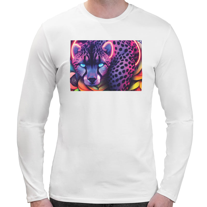Neon Cheetah | Super Soft T-shirt | Cotton Crew Neck Long sleeve T Shirt Men's