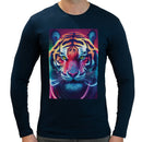 Neon Rave Tiger | Super Soft T-shirt | Cotton Crew Neck Long sleeve T Shirt Men's