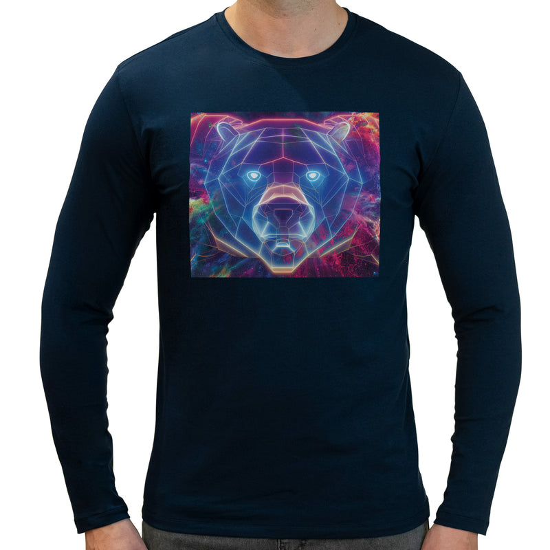 Bear Neon Rave | Super Soft T-shirt | Cotton Crew Neck Long sleeve T Shirt Men's
