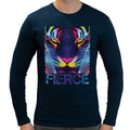 Fierce Neon Tiger | Super Soft T-shirt | Cotton Crew Neck Long sleeve T Shirt Men's