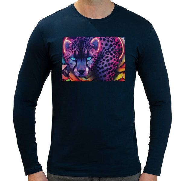 Neon Cheetah | Super Soft T-shirt | Cotton Crew Neck Long sleeve T Shirt Men's