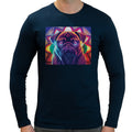 Neon Mandala Pug | Super Soft T-shirt | Cotton Crew Neck Long sleeve T Shirt Men's