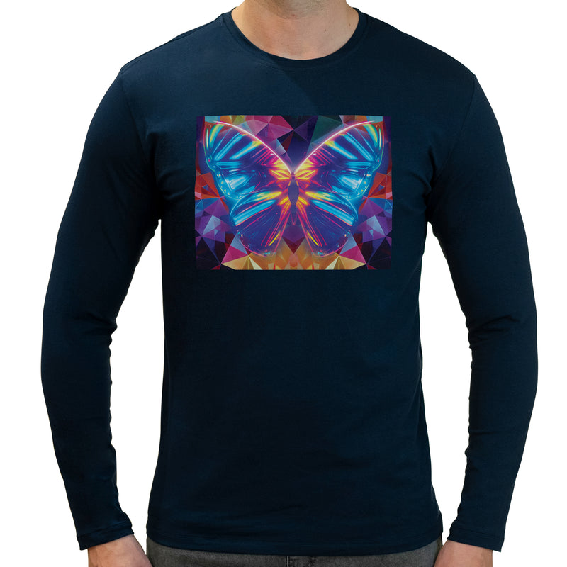 Neon Rave Butterfly | Super Soft T-shirt | Cotton Crew Neck Long sleeve T Shirt Men's