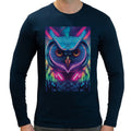 Neon Rave Owl | Super Soft T-shirt | Cotton Crew Neck Long sleeve T Shirt Men's