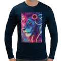 Neon Rave Lion | Super Soft T-shirt | Cotton Crew Neck Long sleeve T Shirt Men's