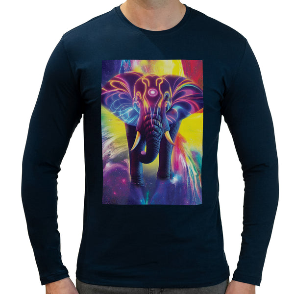 Elephant Rainbow Neon | Super Soft T-shirt | Cotton Crew Neck Long sleeve T Shirt Men's