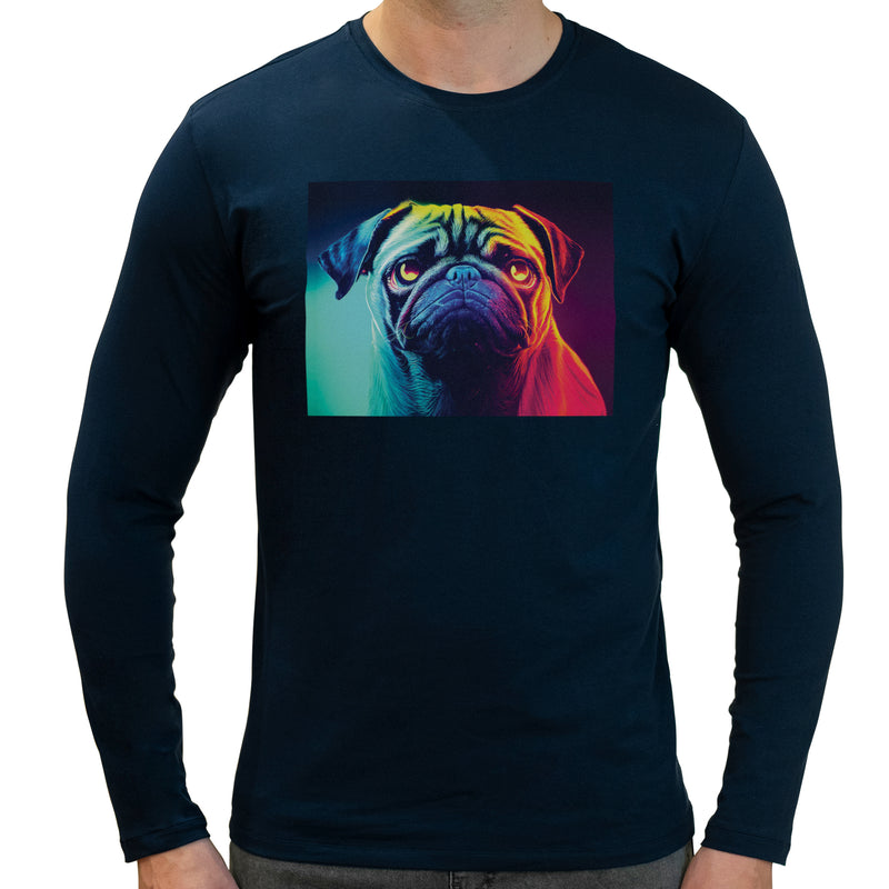 Neon Pug | Super Soft T-shirt | Cotton Crew Neck Long sleeve T Shirt Men's
