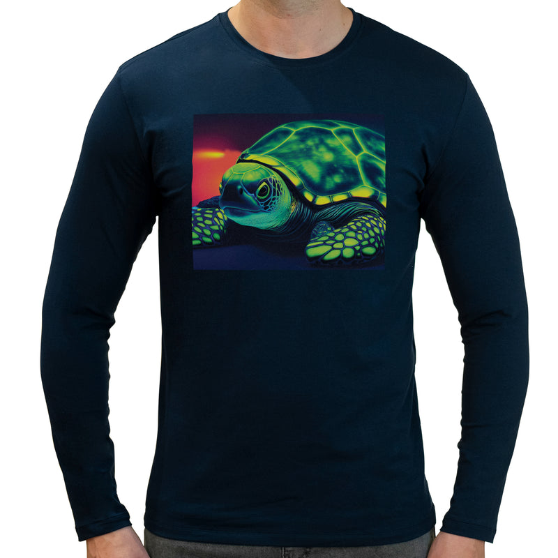 Neon Turtle | Super Soft T-shirt | Cotton Crew Neck Long sleeve T Shirt Men's