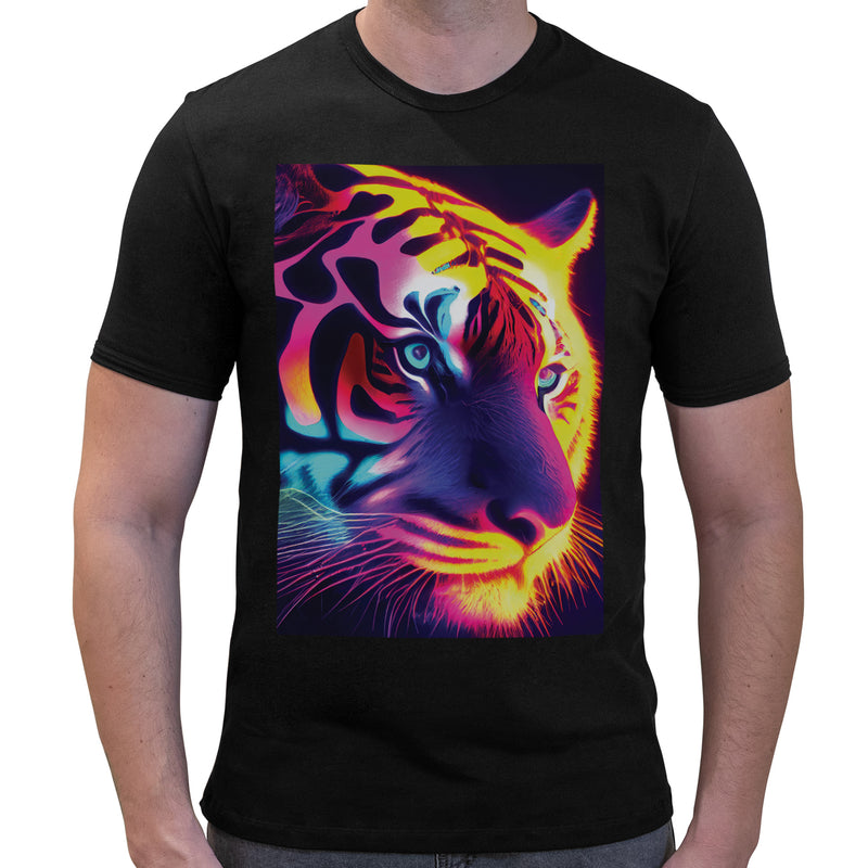 Tiger Neon Psychedelic | Super Soft T-shirt | Cotton Crew Neck Short sleeve T Shirt Men's