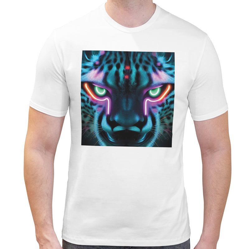 Neon Rave Cheetah | Super Soft T-shirt | Cotton Crew Neck Short sleeve T Shirt Men's