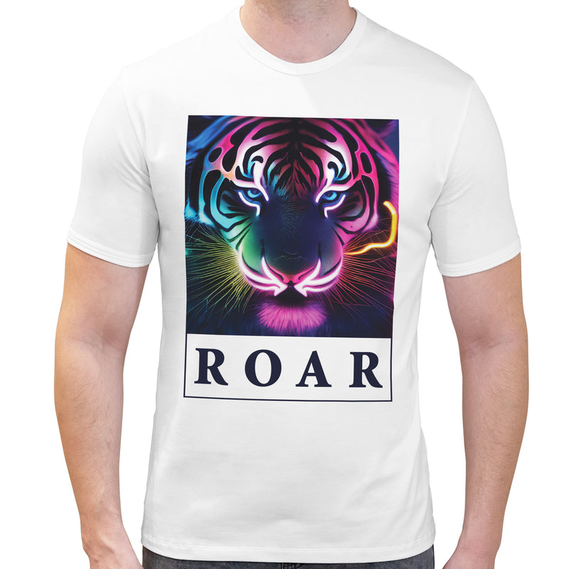 Roar Neon Tiger | Super Soft T-shirt | Cotton Crew Neck Short sleeve T Shirt Men's