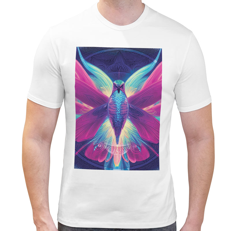 Neon Mandala Hummingbird | Super Soft T-shirt | Cotton Crew Neck Short sleeve T Shirt Men's