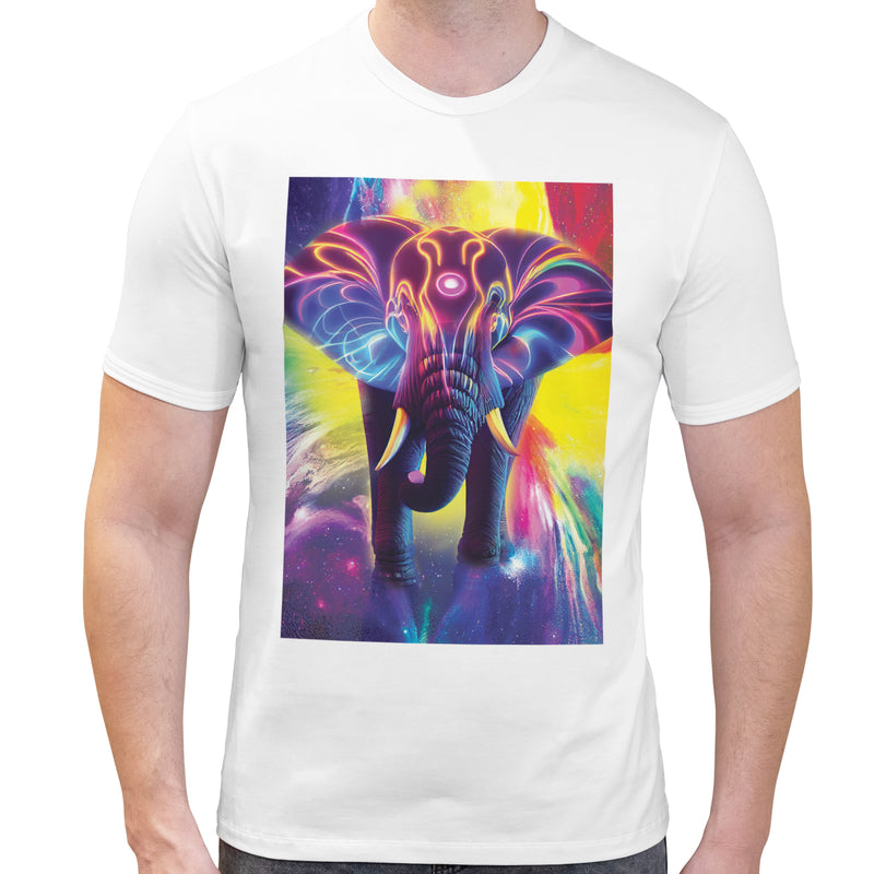 Elephant Rainbow Neon | Super Soft T-shirt | Cotton Crew Neck Short sleeve T Shirt Men's