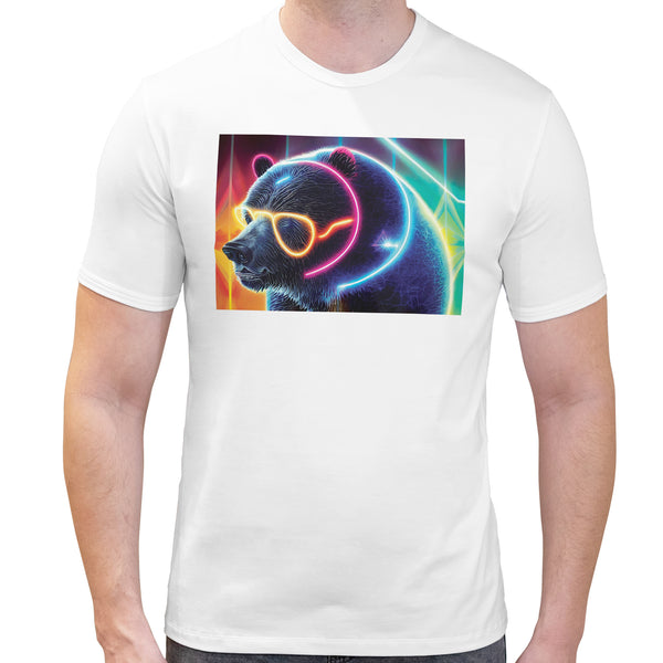Neon Party Bear | Super Soft T-shirt | Cotton Crew Neck Short sleeve T Shirt Men's