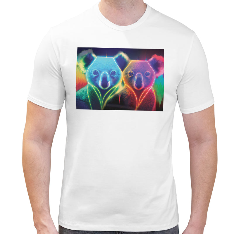 Neon Rainbow Koala | Super Soft T-shirt | Cotton Crew Neck Short sleeve T Shirt Men's