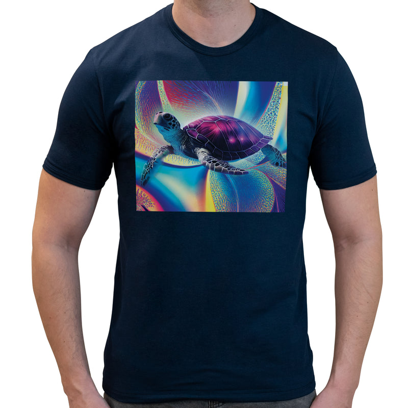 Trippy Neon Turtle | Super Soft T-shirt | Cotton Crew Neck Short sleeve T Shirt Men's