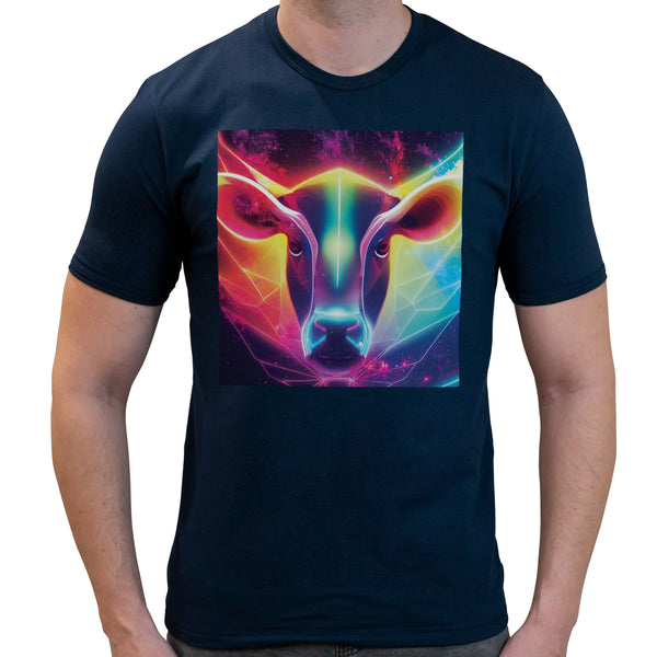 Neon Rainbow Cow | Super Soft T-shirt | Cotton Crew Neck Short sleeve T Shirt Men's