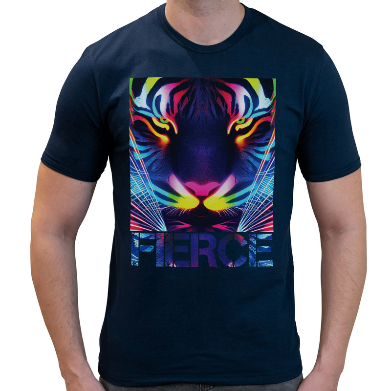 Fierce Neon Tiger | Super Soft T-shirt | Cotton Crew Neck Short sleeve T Shirt Men's