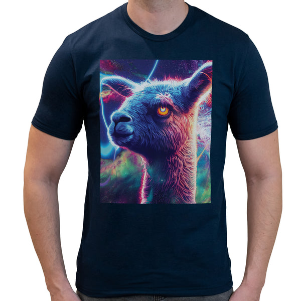 Neon Space Llama | Super Soft T-shirt | Cotton Crew Neck Short sleeve T Shirt Men's