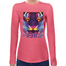 Fierce Neon Tiger | Super Soft Women T-shirt Long sleeve | Cotton Crew Neck Long sleeve Tees Women